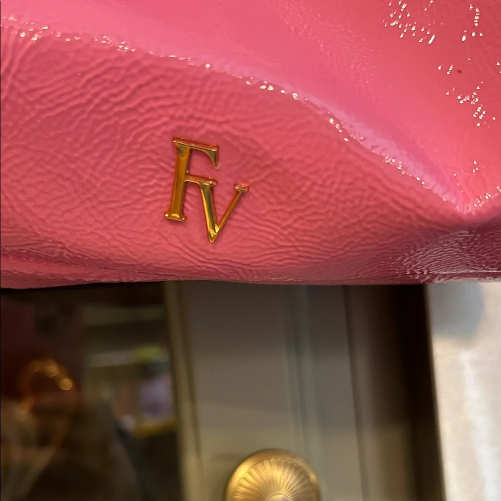 Frances Valentine Pink Patent Leather Hobo Bag with Bamboo Handle